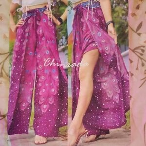 Vibrant Purple Peacock Print Pant